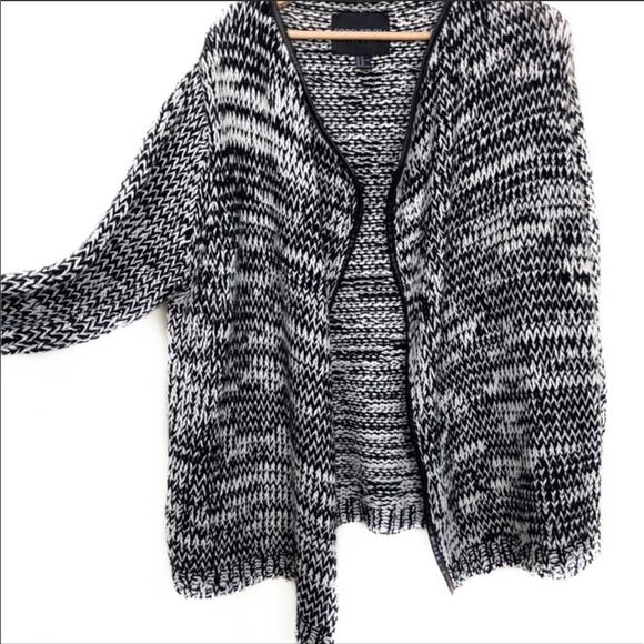 Open Front Cardigan Sweater w/Faux Leather Trim 2X - Picture 6 of 6